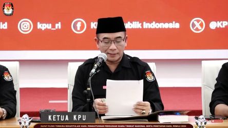 Ketua KPU Hasyim Asyari, umumkan hasil pemilu 2024. (Foto: Repro)